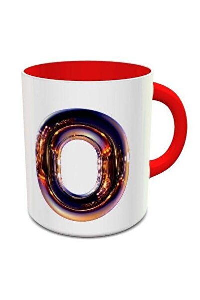 Generic Impress Ceramic Coffee Mug with Night Chrome Letter O (White/Red)