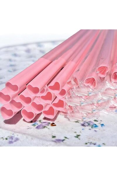 Generic Individually Wrapped 100 PCS Valentine Straws Heart Pink Straws Plasi...