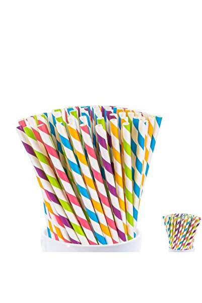 Generic Biodegradable Paper Drinking Straws, 100 Pcs, Multicolour Striped, 19...
