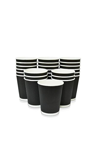 Generic Win Paper Cups 6.5 Oz 25 Pcs - Black Triple Wall Ripple Disposable Ho...