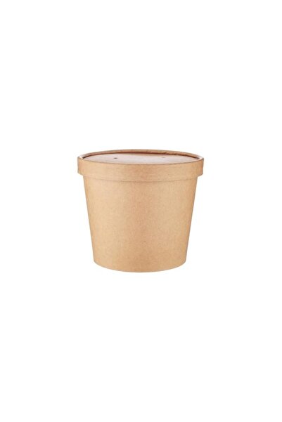 Generic Hotpack Disposable Kraft Soup Brown Cup 12 ounce with Lid for Take aw...