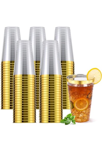 Generic YelaJoy Disposable Cups Hot Stamping 100pcs-16oz480ml(Gold Rim Cup)-5...