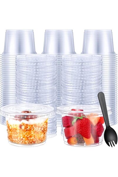 Generic 100 Sets Clear Dessert Cups, 6 oz Disposable Plastic Parfait Cups wit...