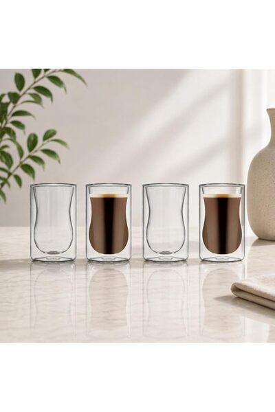 Generic BLACKSTONE Double Wall Estikana Tea Glass Set 2 Pcs Borosilicate Insu...