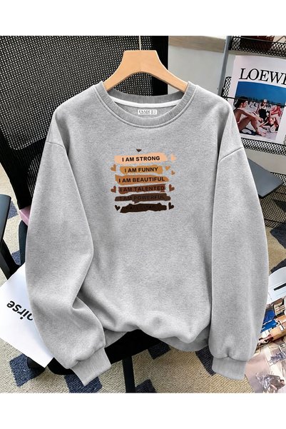 ESADE Women's Special Design Printed Comfortable Fit Crew Neck Gray Sweatshir...