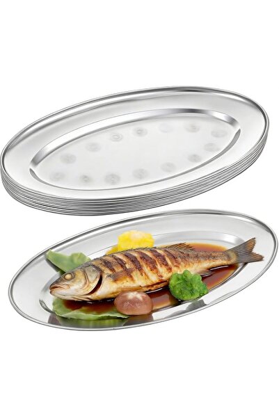 Generic 6-Piece Stainless Steel Fish Baking Tray Set, Elliptical Roasting & S...
