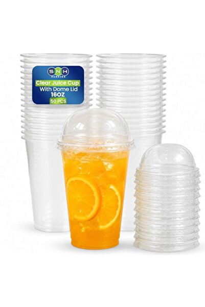Generic SNH Packing 50 Pack Clear Plastic Cups with Dome Lids & Straw Slot, 1...