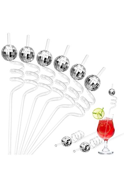 Generic 70s Disco Ball Straw 24 Set, Disco Birthday Party Decorations Glitter...