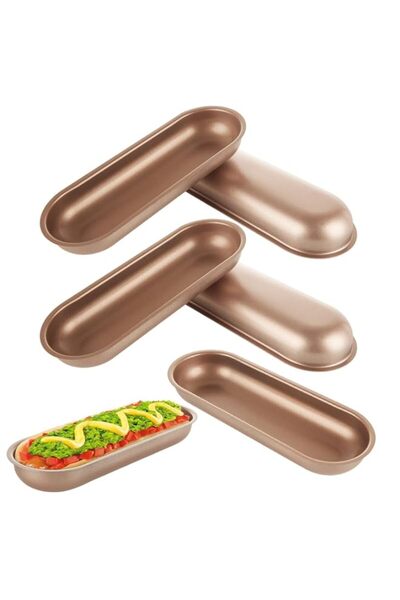 Generic Tazweeq Hot Dog Bun Pan, 6pcs Gold Hotdog-Shaped Bread Loaf Pan, 7 In...