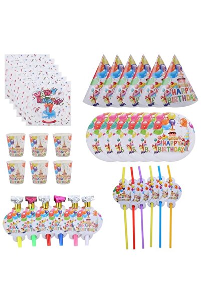Generic Goldedge Happy Birthday Print Design Paper Plate, Cups, Straws and Ti...