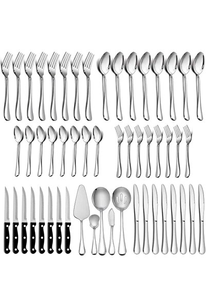 Generic Arabest 53-Piece Silverware Set with Steak Knives and Serving Utensil...