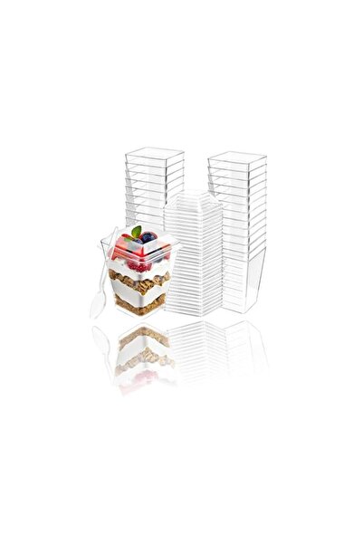 Generic Sweet seven 50 Pack 5 oz Dessert Cups with Lids and Spoons - Clear Pa...