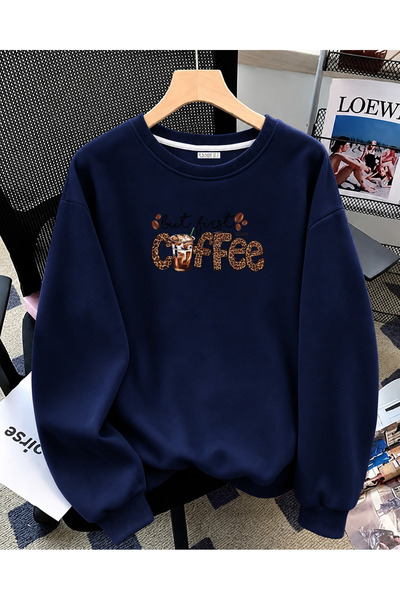 ESADE Γυναικείο φούτερ «But First Coffee» με τύπωμα λεοπάρ, άνετη γραμμή και ...