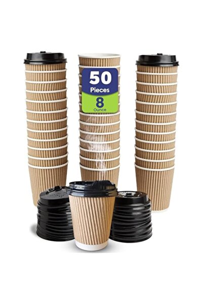 Generic 50 Pack 8oz Insulated Ripple Wall Paper Coffee Cups with Lids, Dispos...