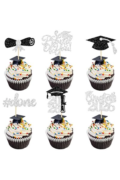 Generic Gyufise 24Pcs Graduation Cupcake Toppers 2022 Silver Glitter Class of...