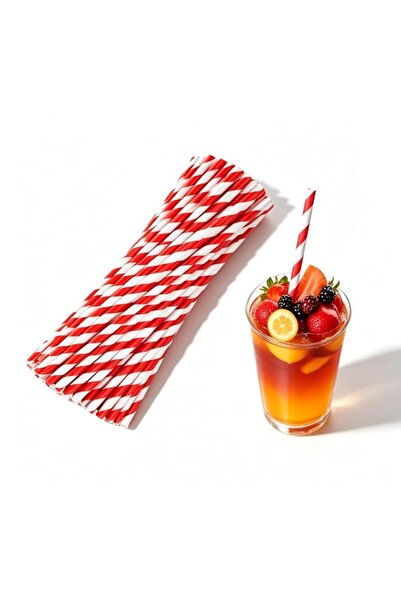 Generic 100‑Pack Red & White Striped Eco‑Friendly Paper Straws, 0.24"×7.75" D...