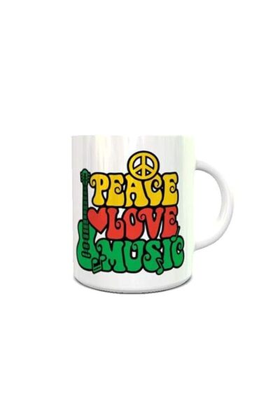 Generic Impress Ceramic Coffee Mug with Peace Love and Music Design - White