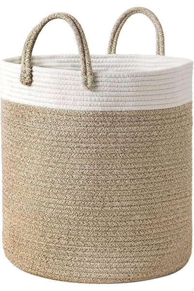 Blinggo Large Woven Basket, Cotton Rope Laundry Basket with Handles, Decorati...