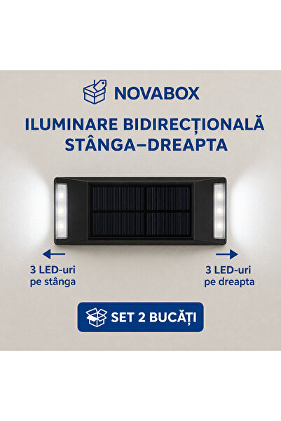NovaBox Set of 2 NOVABOX solar wall lights, 6 LEDs per light, bidirectional l...