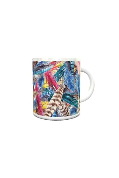 Generic Impress Ceramic Coffee Mug with Colorful Feathers Design (White)