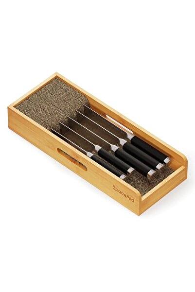 Generic SpaceAid Knife Drawer Organizer Bamboo Insert Dock, Kitchen Steak Kni...