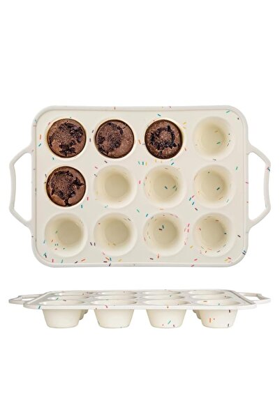 Generic ELECDON 1 Pcs Silicone Muffin Pan with Metal Frame, 12 Cup Small Cupc...