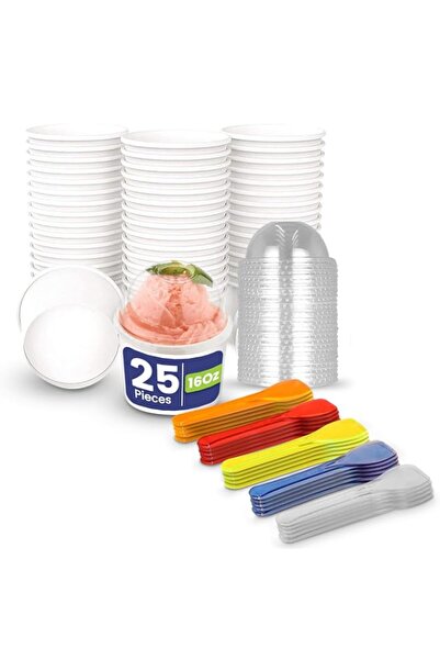 Generic SNH Packing 16 oz Paper Ice Cream Cups With Lid & Spoon Dessert Bowls...
