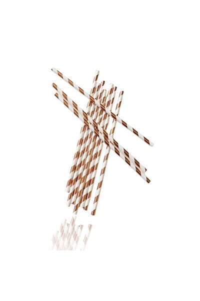 Generic Sweet seven Shining Rose Gold and White Striped Paper Straws - 100 Pa...