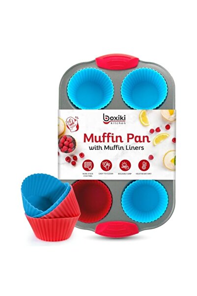 Generic 6 Cup Muffin Pan with Silicone Liners - Non-Stick Steel Frame Cupcake...