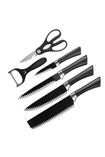 Generic 6-Piece Kitchen Knife Set, Non-Stick Coated Wavy-Grained Stainless St...