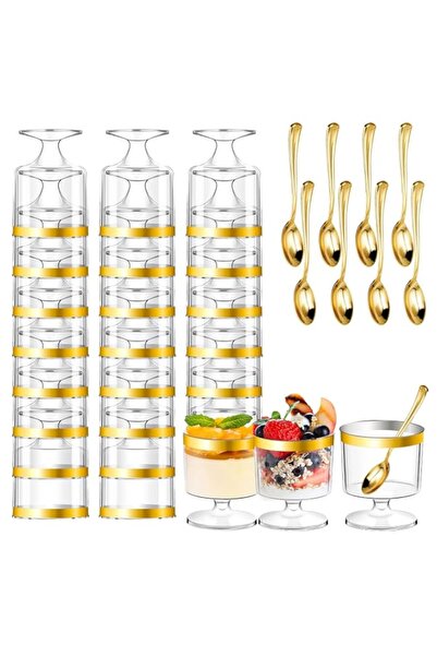 Generic Dessert Cups with Gold Spoons, Plastic Dessert Parfait Cup Clear Appe...