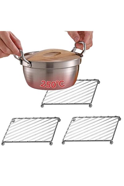 Generic Stainless Steel Trivet Set for Kitchen Heat Protection, 3 Pieces Squa...