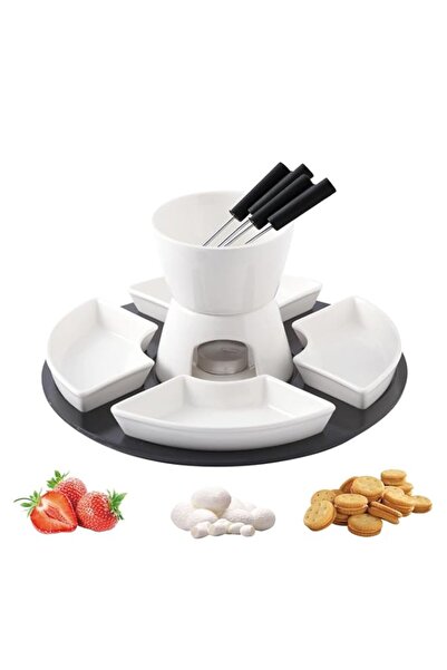 Generic White Ceramic Chocolate Fondue Set, with Stainless-Steel Forks and 4 ...