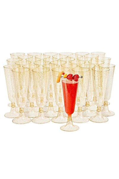 Generic BOAO 30 Pcs Gold Glitter Drink Flutes Bulk 5 oz Reusable Plastic Cham...