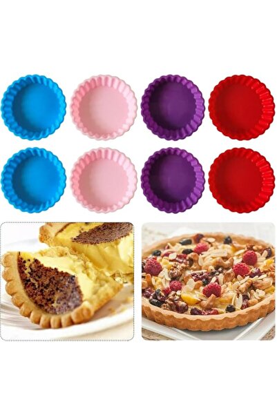Generic 8 PCS Silicone Baking Molds Set, 4 Inch Round Fixed Pie Pan for Cupca...