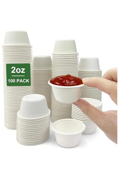 Generic 100 pcs 2 oz Bagasse Sugarcane Portion Cups with Lids