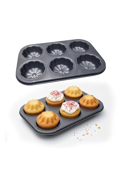 Generic Non-Stick Cake Tray for 6pcs Cupcakes | Premium Muffin Baking Pan | D...