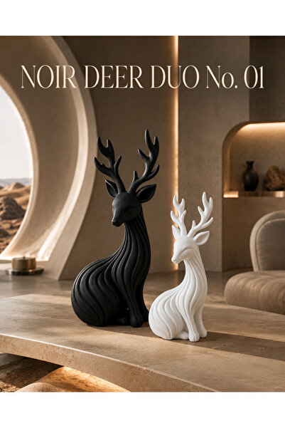 Octo Studio 2'li Dekoratif Geyik Biblo Seti Siyah Beyaz Modern Geyik Heykeli ...
