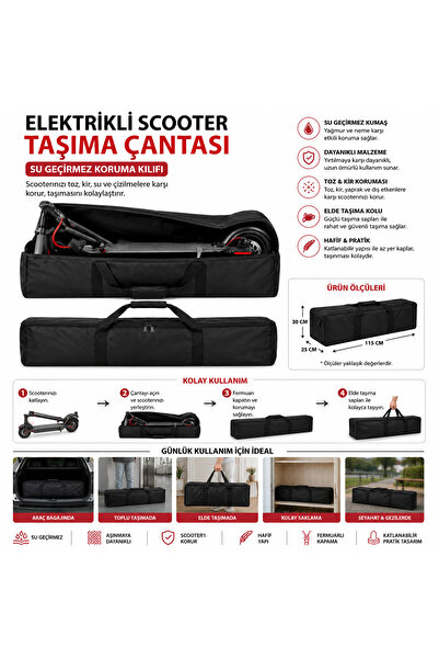 Magiclady Elektrikli Scooter Taşıma Çantası Fermuarlı Suya Dayanıklı Katlanab...