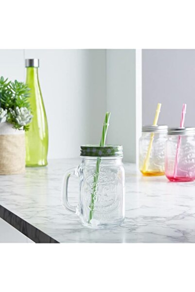 Generic Orchid Glass Mason Jar Set with Straw 8 Pieces, Smoothie Cups Mason D...