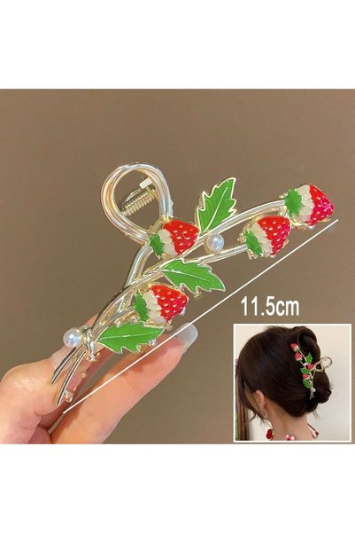 Glamluxe Gold Color Fruit Figured Red Strawberry Design Metal Hair Clip
