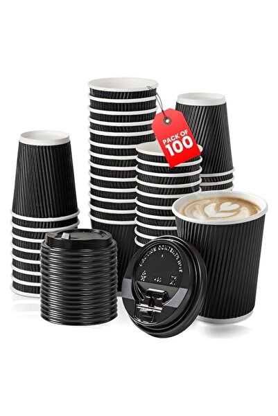 Generic Duravel 100Pcs 12oz Ripple Coffee Cups with Lids Disposable Cups for ...