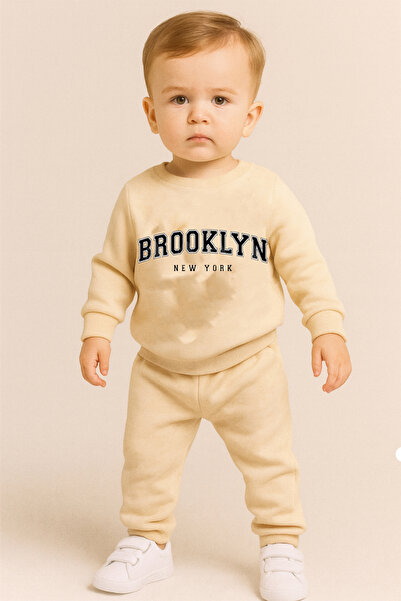 bebekpare Boy's Sweatshirt Set Beige Brooklyn