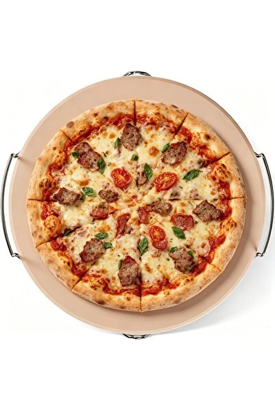 Generic Jaffiust 12-inch Pizza Stone for Oven and BBQ Grill with Handles, Rou...