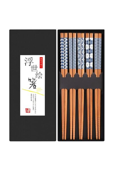 Generic Antner 5 Pairs Natural Bamboo Chopsticks Reusable Classic Japanese St...