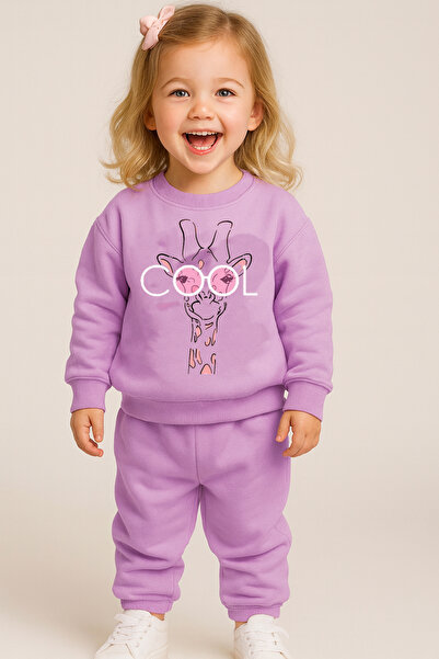bebekpare Girl's Sweatshirt Set Lilac (Without Hood) Giraffe