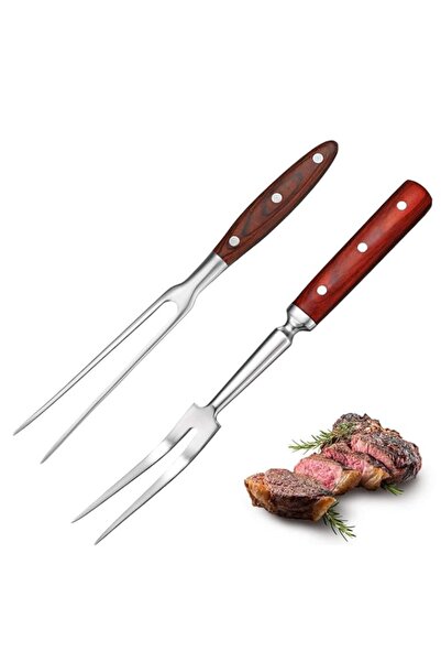 Generic Excefore Forged Carving Forks with Wooden Handle, 2 Pieces Stainless ...