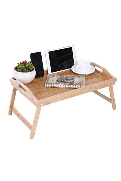 Generic KKTONER Bamboo Bed Tray Table with Folding Legs Foldable Serving Port...