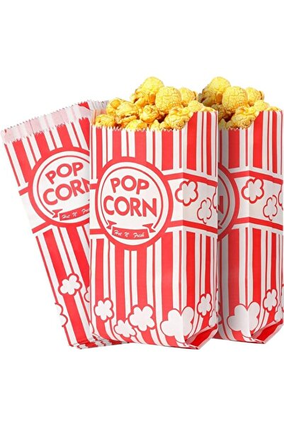 Generic Paper Popcorn Holders, 1 oz Red and White Striped Popcorn Bags Flat B...
