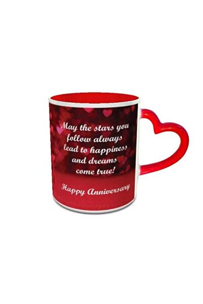 Generic Impress Ceramic Coffee Mug with Happy Anniversary Wishes, White & Red...